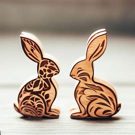 Conigli pasquali in legno